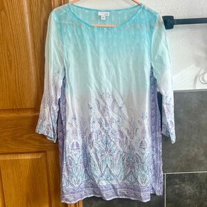 J.Jill Paisley Floral Watercolor Sheer Tunic Top Swim Cover Up Size Medium